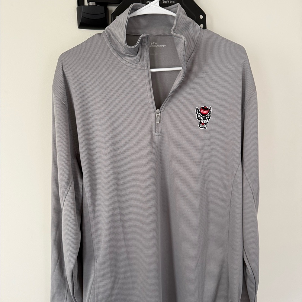 Gray Quarter-Zip Pullover with Embroidered Logo
